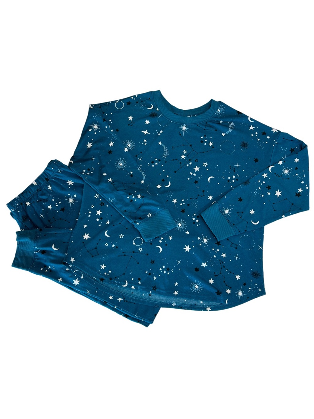 Joyspun Celestial Stars & Moon Brushed Hacci Pajama Set XL Astro Teal Blue - Picture 2 of 9